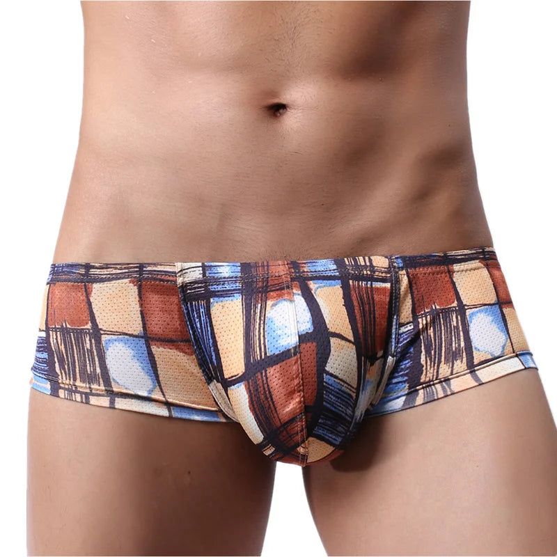 Boxer Mens Underwear Men Low Waist Print Boxers Panties Sexy Breathable Boxershorts Men U Pouch Bikini Shorts Gay Underwear - Cosmic Twink