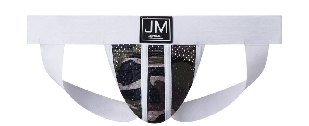 JOCKMAIL Mesh Men's Athletic Supporter Performance Jockstrap Elastic Waistband Gay Men Underwear Sexy Camouflage green thong - Cosmic Twink