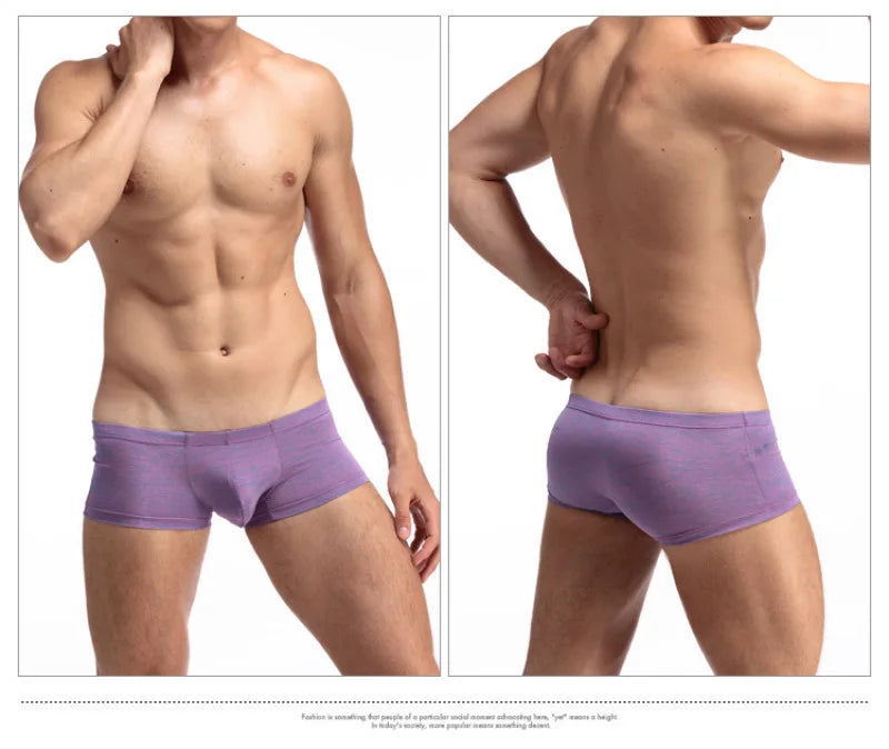 DANJIU Mens Solid Low Waist Sexy Gay Male Underwear Breathable Soft Man Underpants Boxers U Convex Calzoncillos - Cosmic Twink
