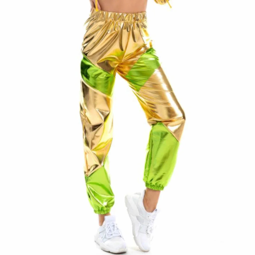 Women Shiny Rave Pants Loose Holographic Clothes Silver Pants Dance Wetlook Hip Hop Punk Pants Sweatpants Streetwear Joggers - Cosmic Twink