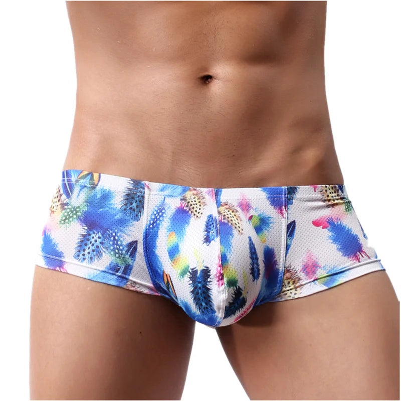 Boxer Mens Underwear Men Low Waist Print Boxers Panties Sexy Breathable Boxershorts Men U Pouch Bikini Shorts Gay Underwear - Cosmic Twink