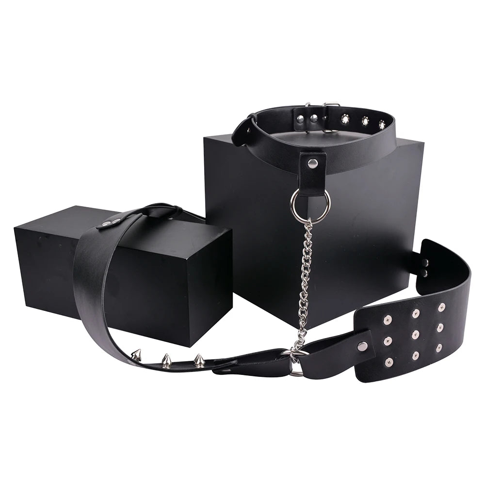 Leather Lingerie With Breast Nail Chest Massage Women's BDSM Toy Neck Bondage - Cosmic Twink
