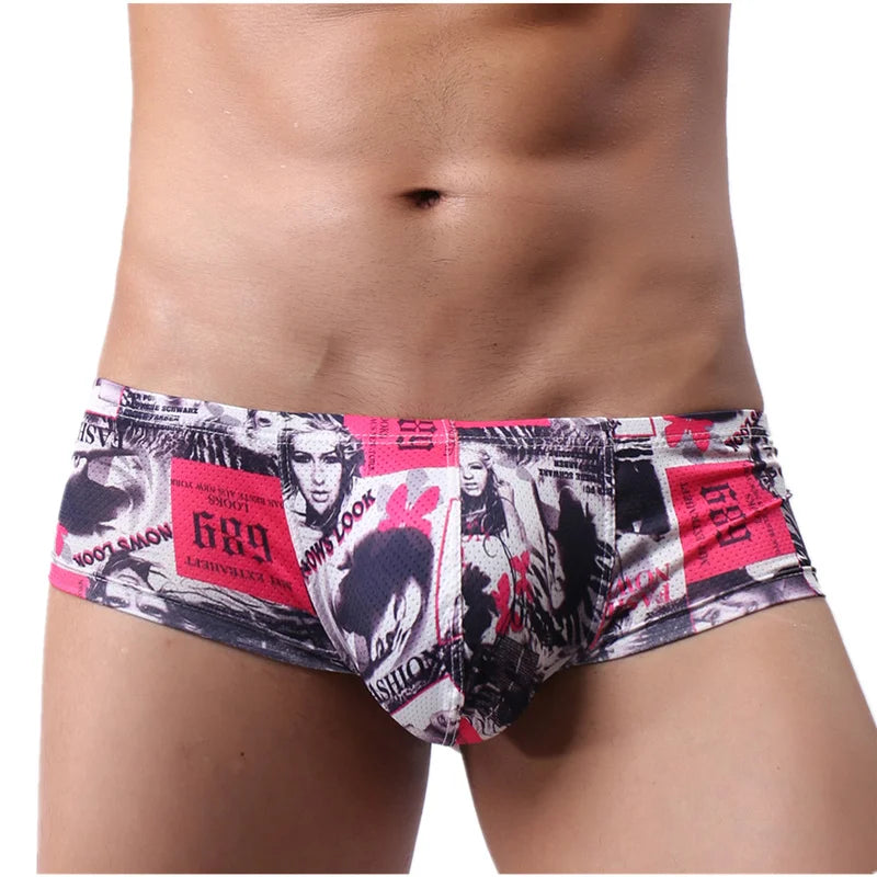 Boxer Mens Underwear Men Low Waist Print Boxers Panties Sexy Breathable Boxershorts Men U Pouch Bikini Shorts Gay Underwear - Cosmic Twink