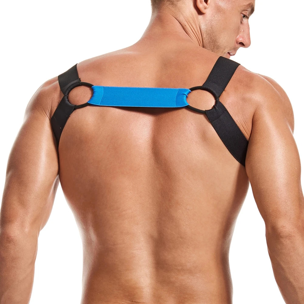 JOCKMAIL Men Halter Neck Elastic Body Chest Harness Sexy Bondage Lingerie Shoulder Straps Ring Clubwear Stage Gay Underwear New - Cosmic Twink