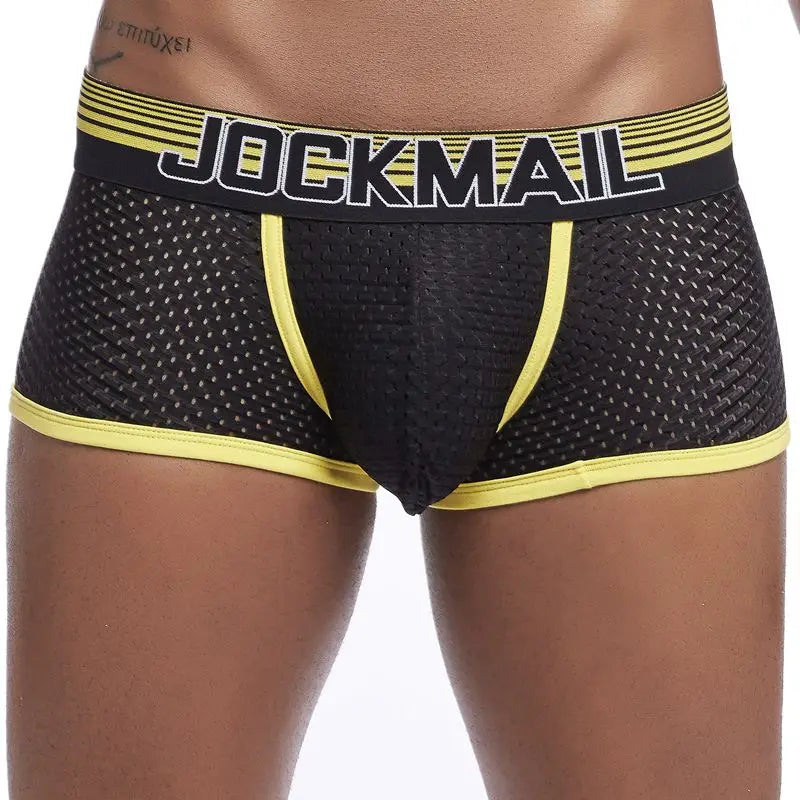 JOCKMAIL New Sexy Men Underwear Boxer Breathable Mesh boxershorts men Male Underpants cueca Gay penis Man Panties Mens Trunks - Cosmic Twink
