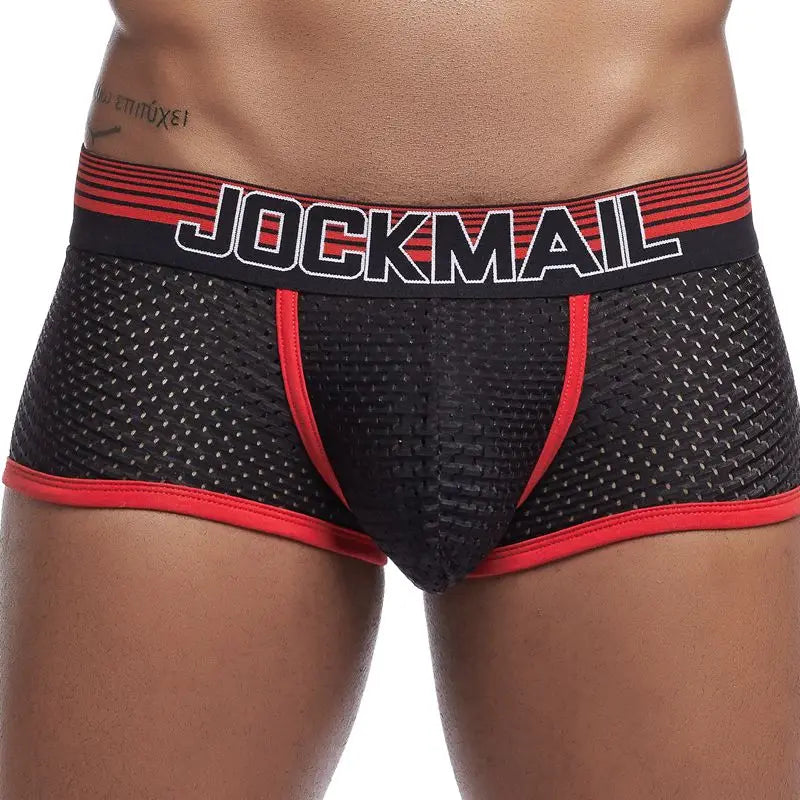 JOCKMAIL New Sexy Men Underwear Boxer Breathable Mesh boxershorts men Male Underpants cueca Gay penis Man Panties Mens Trunks - Cosmic Twink