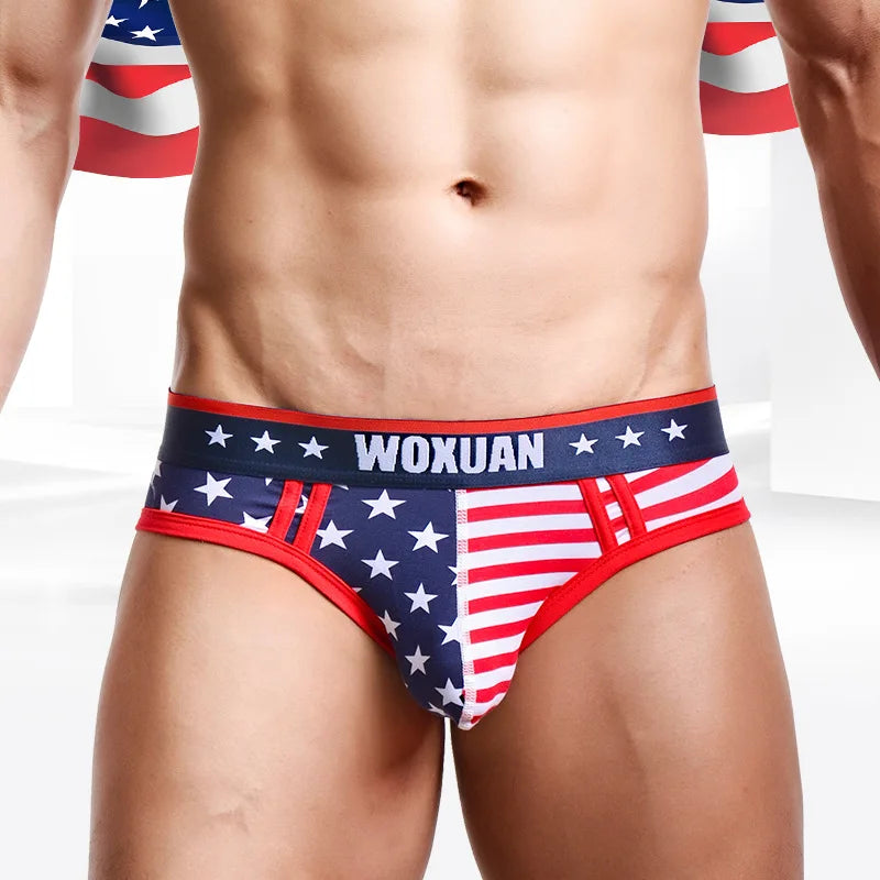 American Flag Man Sexy Cotton Mini Briefs Underwear Gay Bulge Enhancing Penis Pouch Panties Ropa Interior Masculina - Cosmic Twink
