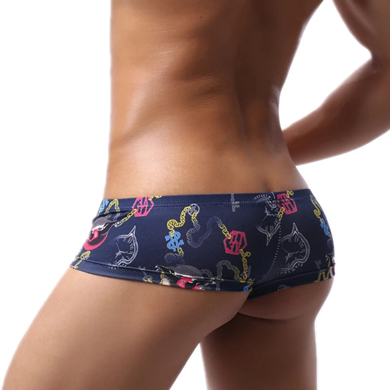 Boxer Mens Underwear Men Low Waist Print Boxers Panties Sexy Breathable Boxershorts Men U Pouch Bikini Shorts Gay Underwear - Cosmic Twink