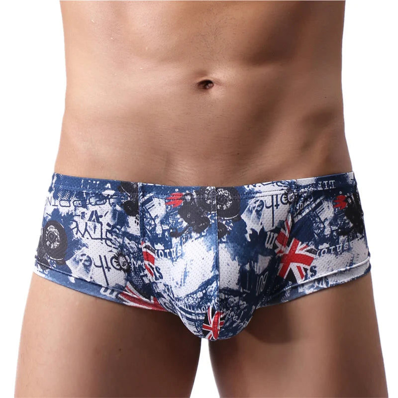 Boxer Mens Underwear Men Low Waist Print Boxers Panties Sexy Breathable Boxershorts Men U Pouch Bikini Shorts Gay Underwear - Cosmic Twink