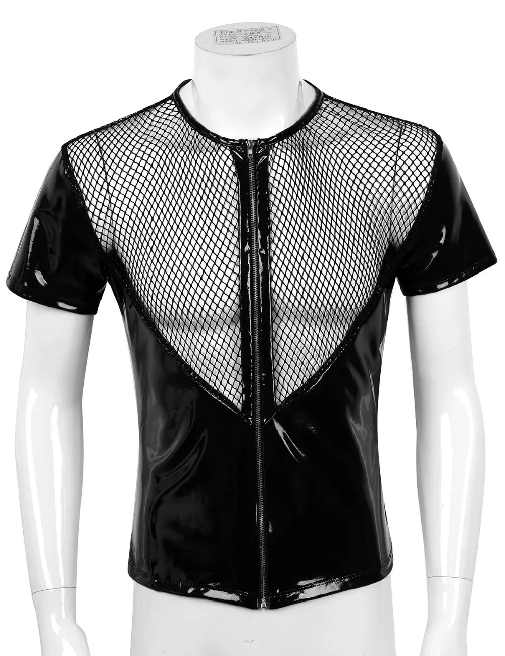 Leather Harness Mens Lingerie T-Shirt Shiny Latex Top Short Sleeves Fishnet Top Wet Look Gay Leather Harness Crop Tops Coat - Cosmic Twink