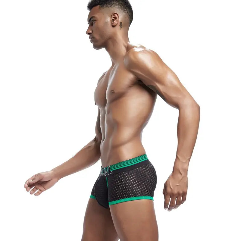 JOCKMAIL New Sexy Men Underwear Boxer Breathable Mesh boxershorts men Male Underpants cueca Gay penis Man Panties Mens Trunks - Cosmic Twink