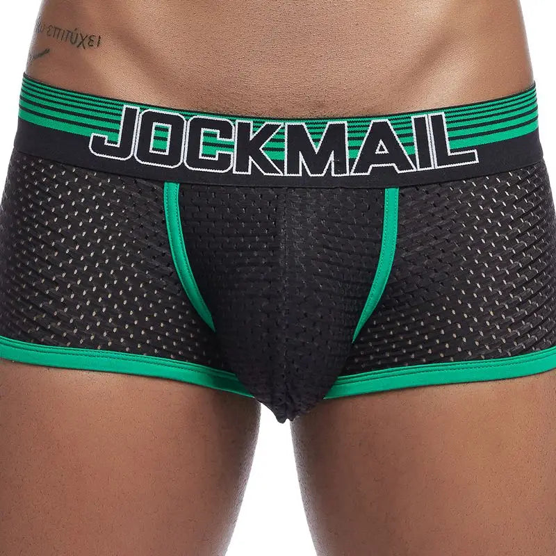 JOCKMAIL New Sexy Men Underwear Boxer Breathable Mesh boxershorts men Male Underpants cueca Gay penis Man Panties Mens Trunks - Cosmic Twink