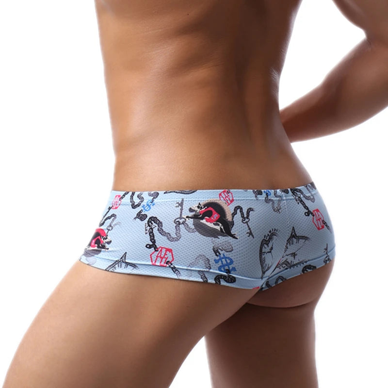 Boxer Mens Underwear Men Low Waist Print Boxers Panties Sexy Breathable Boxershorts Men U Pouch Bikini Shorts Gay Underwear - Cosmic Twink