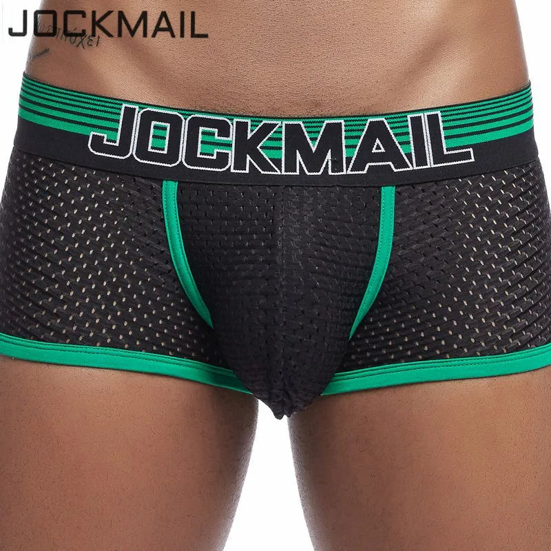 JOCKMAIL New Sexy Men Underwear Boxer Breathable Mesh boxershorts men Male Underpants cueca Gay penis Man Panties Mens Trunks - Cosmic Twink