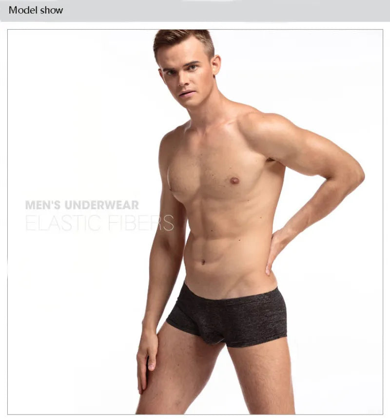 DANJIU Mens Solid Low Waist Sexy Gay Male Underwear Breathable Soft Man Underpants Boxers U Convex Calzoncillos - Cosmic Twink