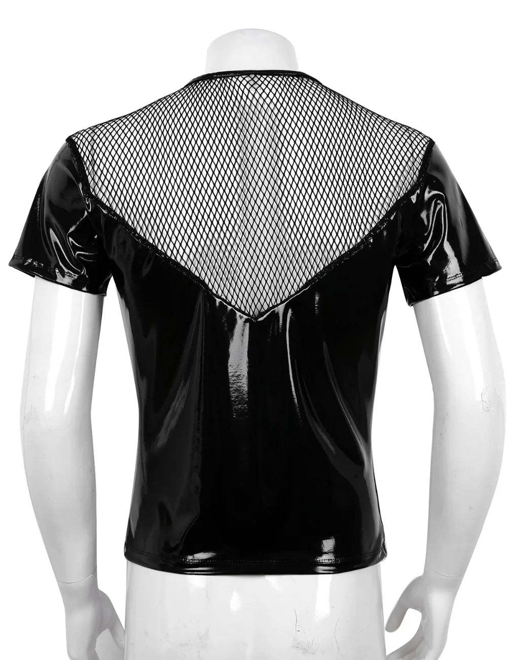 Leather Harness Mens Lingerie T-Shirt Shiny Latex Top Short Sleeves Fishnet Top Wet Look Gay Leather Harness Crop Tops Coat - Cosmic Twink