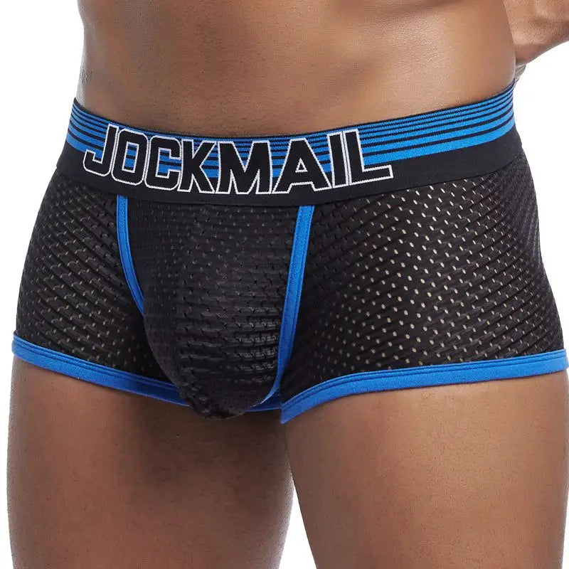 JOCKMAIL New Sexy Men Underwear Boxer Breathable Mesh boxershorts men Male Underpants cueca Gay penis Man Panties Mens Trunks - Cosmic Twink