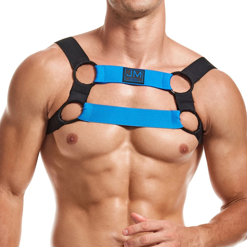 JOCKMAIL Men Halter Neck Elastic Body Chest Harness Sexy Bondage Lingerie Shoulder Straps Ring Clubwear Stage Gay Underwear New - Cosmic Twink