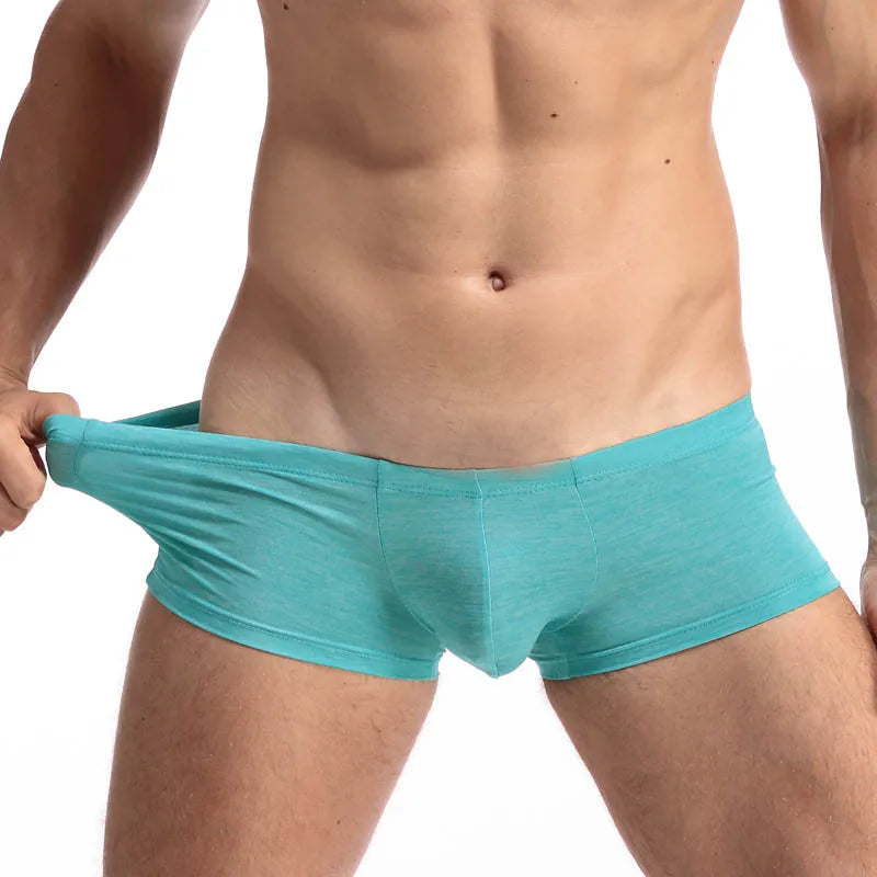 DANJIU Mens Solid Low Waist Sexy Gay Male Underwear Breathable Soft Man Underpants Boxers U Convex Calzoncillos - Cosmic Twink