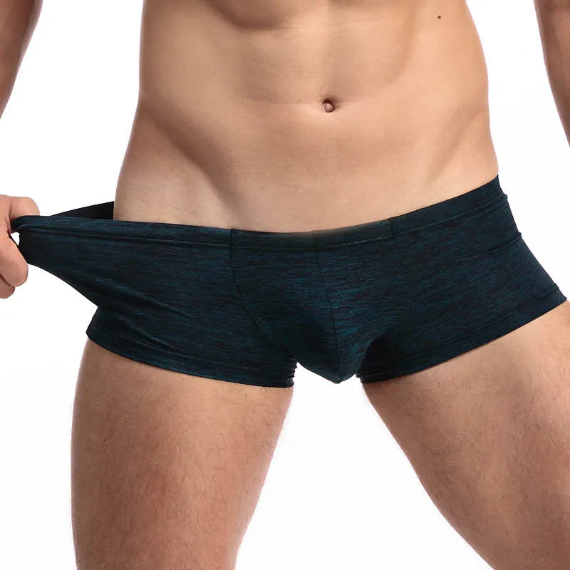 DANJIU Mens Solid Low Waist Sexy Gay Male Underwear Breathable Soft Man Underpants Boxers U Convex Calzoncillos - Cosmic Twink