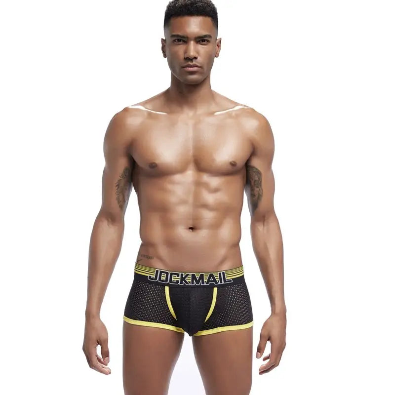 JOCKMAIL New Sexy Men Underwear Boxer Breathable Mesh boxershorts men Male Underpants cueca Gay penis Man Panties Mens Trunks - Cosmic Twink