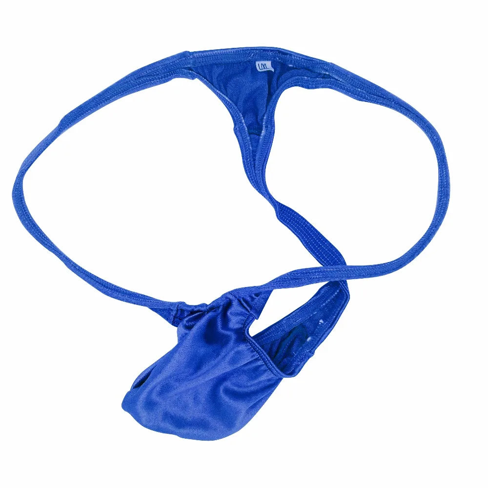 Crime Gay Mens Sexy Thong Bulge Pouch Low Rise String Thong Shiny Silky Satin Knit Erotic G String Men's Underwear Jockstrap - Cosmic Twink
