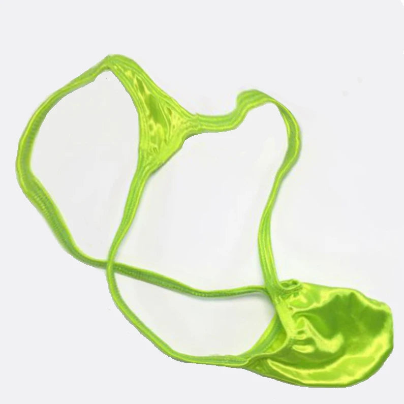 Crime Gay Mens Sexy Thong Bulge Pouch Low Rise String Thong Shiny Silky Satin Knit Erotic G String Men's Underwear Jockstrap - Cosmic Twink