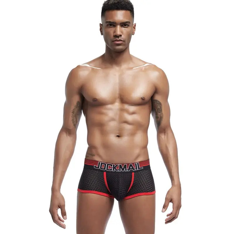 JOCKMAIL New Sexy Men Underwear Boxer Breathable Mesh boxershorts men Male Underpants cueca Gay penis Man Panties Mens Trunks - Cosmic Twink