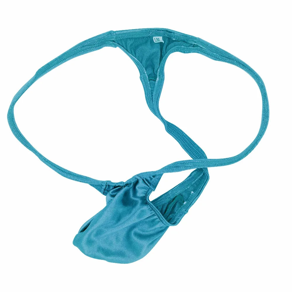 Crime Gay Mens Sexy Thong Bulge Pouch Low Rise String Thong Shiny Silky Satin Knit Erotic G String Men's Underwear Jockstrap - Cosmic Twink