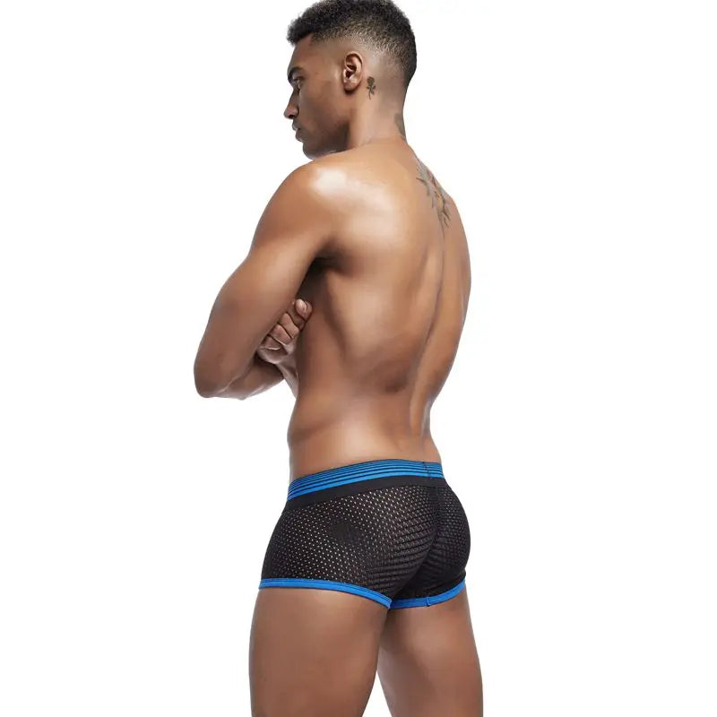 JOCKMAIL New Sexy Men Underwear Boxer Breathable Mesh boxershorts men Male Underpants cueca Gay penis Man Panties Mens Trunks - Cosmic Twink