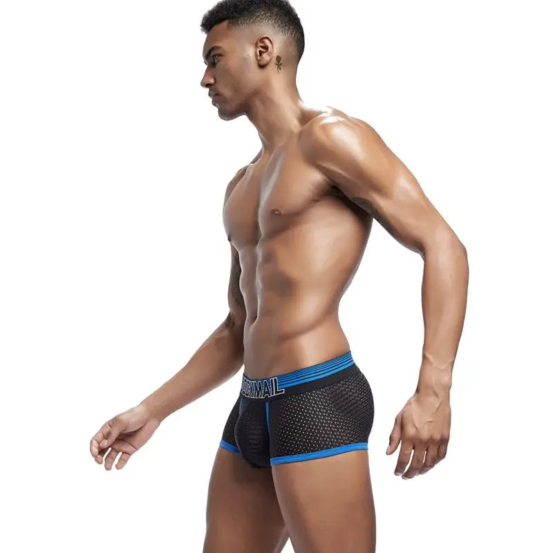 JOCKMAIL New Sexy Men Underwear Boxer Breathable Mesh boxershorts men Male Underpants cueca Gay penis Man Panties Mens Trunks - Cosmic Twink