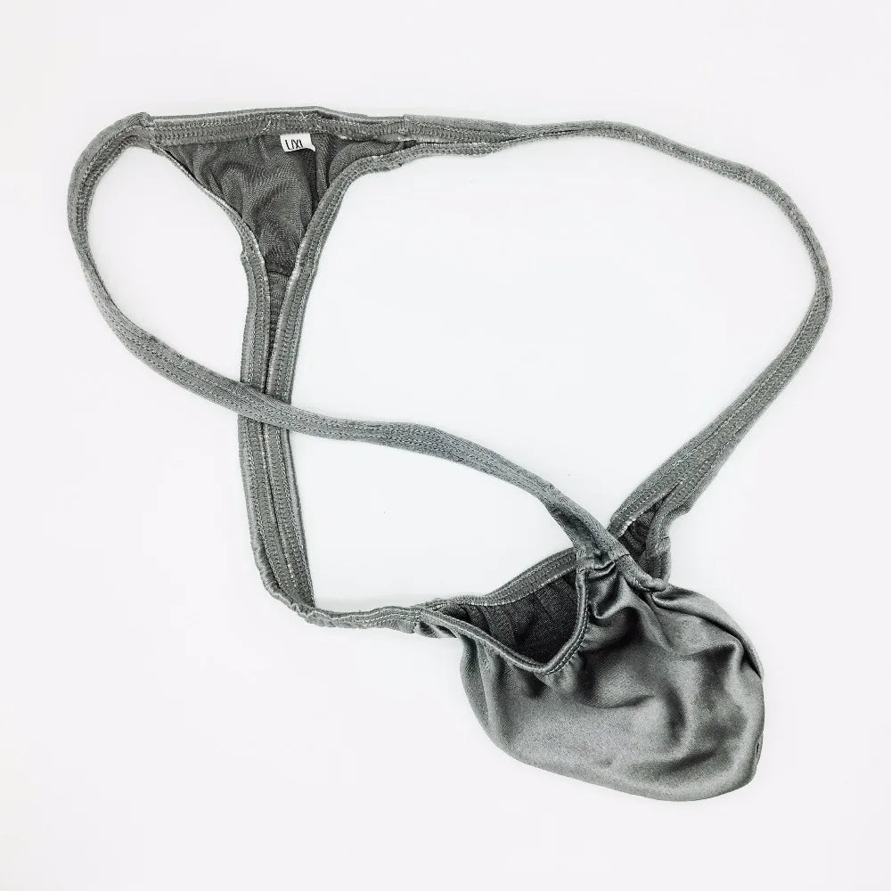 Crime Gay Mens Sexy Thong Bulge Pouch Low Rise String Thong Shiny Silky Satin Knit Erotic G String Men's Underwear Jockstrap - Cosmic Twink