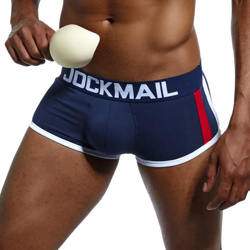 JOCKMAIL Brand Sexy Men Underwear Padded Men Boxer Bulge Enhancing boxershorts Gay Underwear Gift Front Removable Push Up Cup - Cosmic Twink