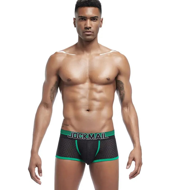 JOCKMAIL New Sexy Men Underwear Boxer Breathable Mesh boxershorts men Male Underpants cueca Gay penis Man Panties Mens Trunks - Cosmic Twink