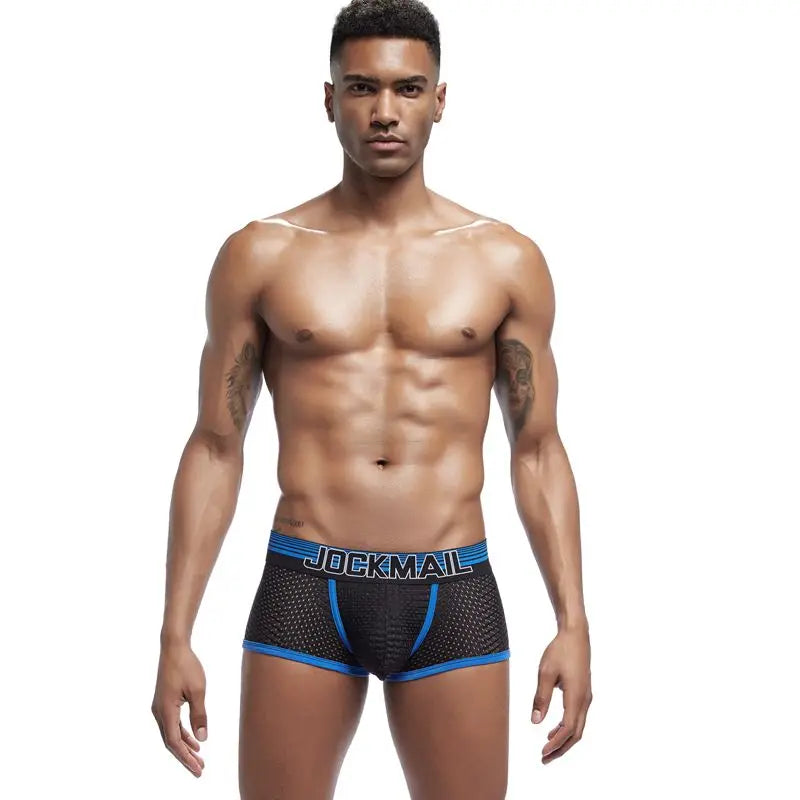 JOCKMAIL New Sexy Men Underwear Boxer Breathable Mesh boxershorts men Male Underpants cueca Gay penis Man Panties Mens Trunks - Cosmic Twink