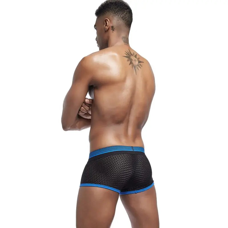 JOCKMAIL New Sexy Men Underwear Boxer Breathable Mesh boxershorts men Male Underpants cueca Gay penis Man Panties Mens Trunks - Cosmic Twink