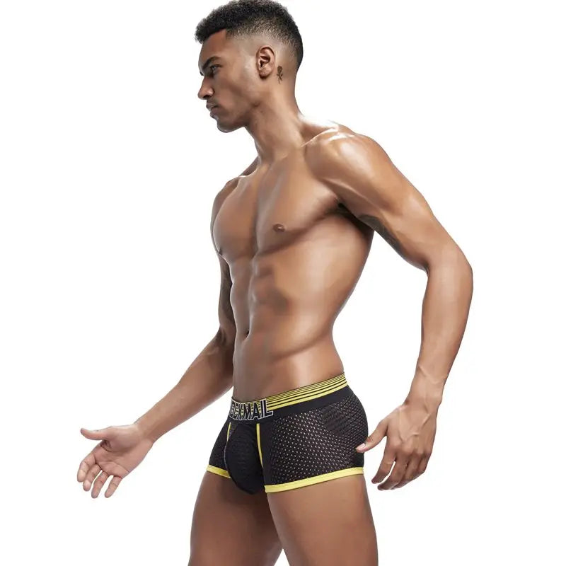 JOCKMAIL New Sexy Men Underwear Boxer Breathable Mesh boxershorts men Male Underpants cueca Gay penis Man Panties Mens Trunks - Cosmic Twink