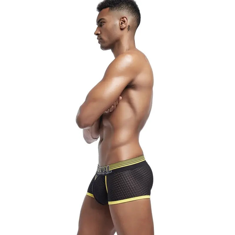 JOCKMAIL New Sexy Men Underwear Boxer Breathable Mesh boxershorts men Male Underpants cueca Gay penis Man Panties Mens Trunks - Cosmic Twink