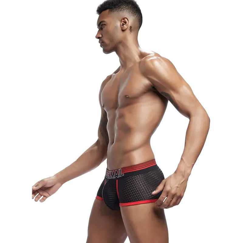 JOCKMAIL New Sexy Men Underwear Boxer Breathable Mesh boxershorts men Male Underpants cueca Gay penis Man Panties Mens Trunks - Cosmic Twink