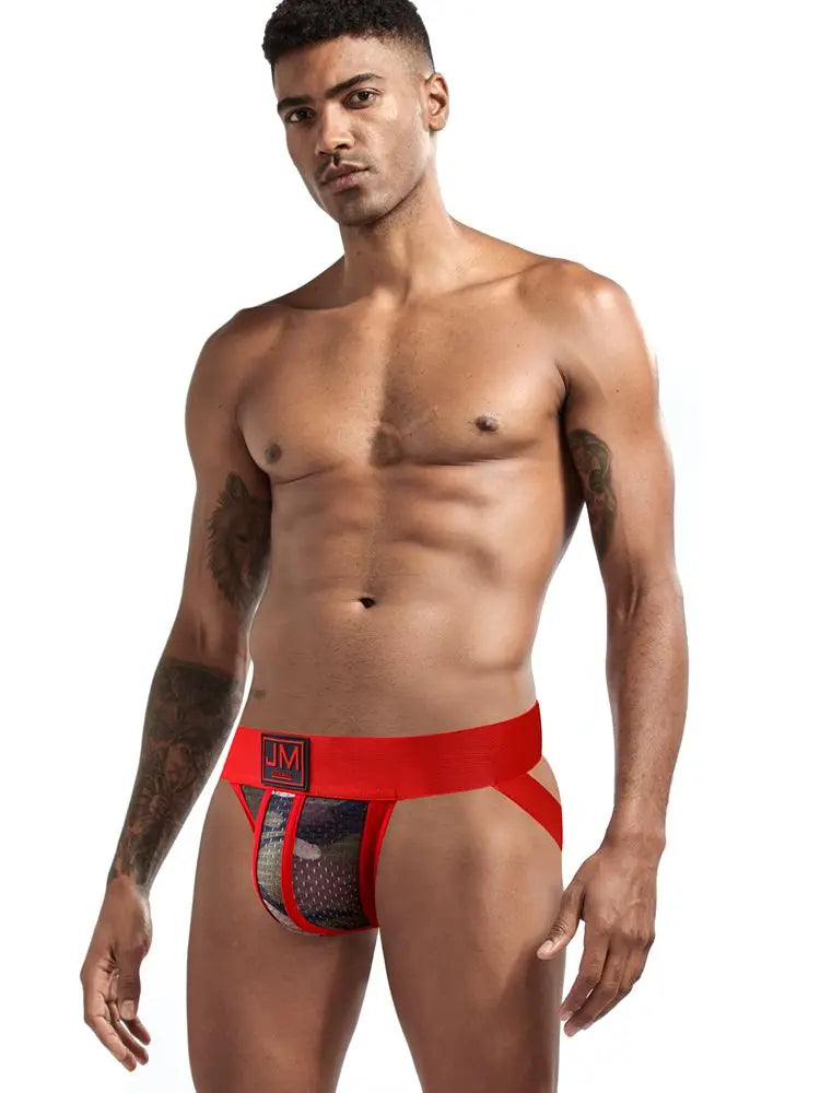 Jockmail Men Underwear Sexy Gay Jockstraps Tanga Athletic Supporter Men Underwear Jock Strap Camouflage Green Mesh Breathable - Cosmic Twink