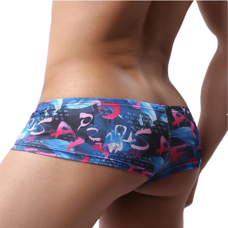 Boxer Mens Underwear Men Low Waist Print Boxers Panties Sexy Breathable Boxershorts Men U Pouch Bikini Shorts Gay Underwear - Cosmic Twink