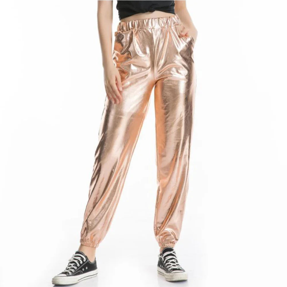 Women Shiny Rave Pants Loose Holographic Clothes Silver Pants Dance Wetlook Hip Hop Punk Pants Sweatpants Streetwear Joggers - Cosmic Twink