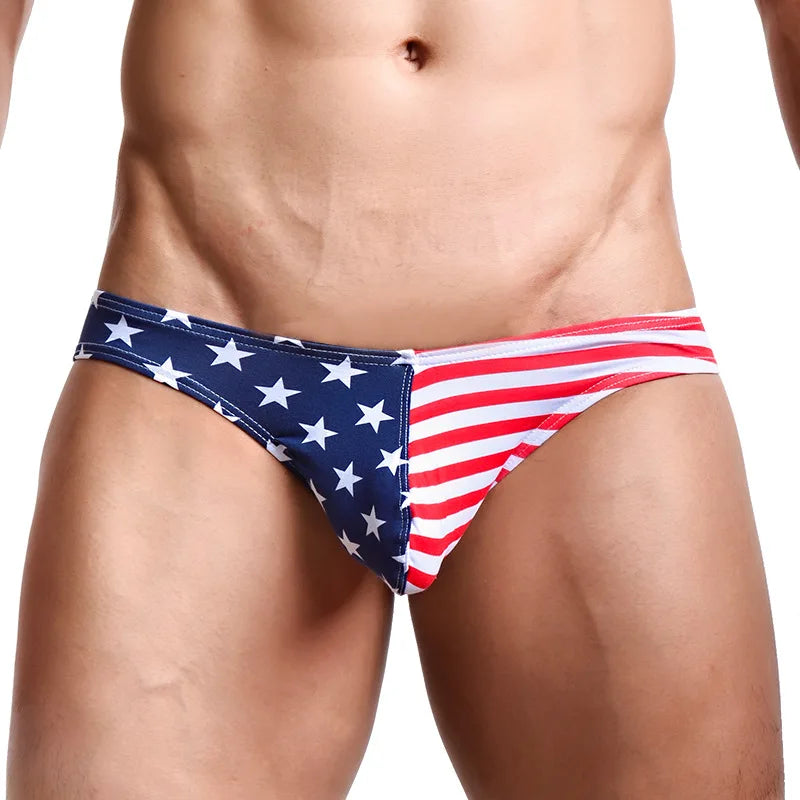 American Flag Man Sexy Cotton Mini Briefs Underwear Gay Bulge Enhancing Penis Pouch Panties Ropa Interior Masculina - Cosmic Twink
