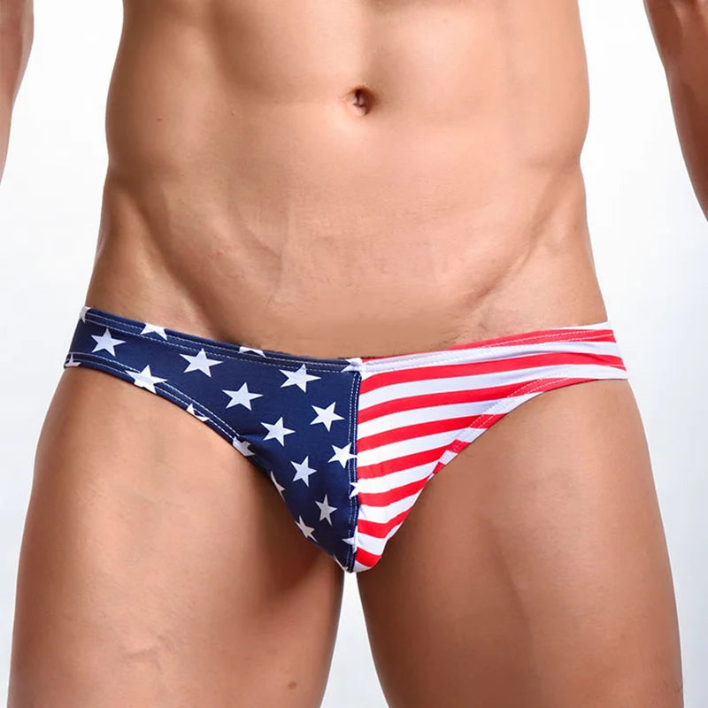 American Flag Man Sexy Cotton Mini Briefs Underwear Gay Bulge Enhancing Penis Pouch Panties Ropa Interior Masculina - Cosmic Twink