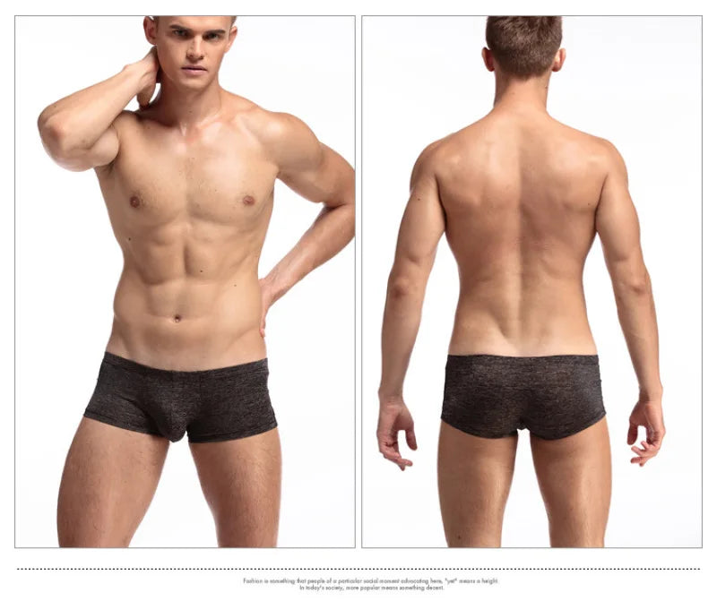 DANJIU Mens Solid Low Waist Sexy Gay Male Underwear Breathable Soft Man Underpants Boxers U Convex Calzoncillos - Cosmic Twink