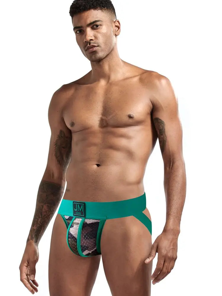 Jockmail Men Underwear Sexy Gay Jockstraps Tanga Athletic Supporter Men Underwear Jock Strap Camouflage Green Mesh Breathable - Cosmic Twink