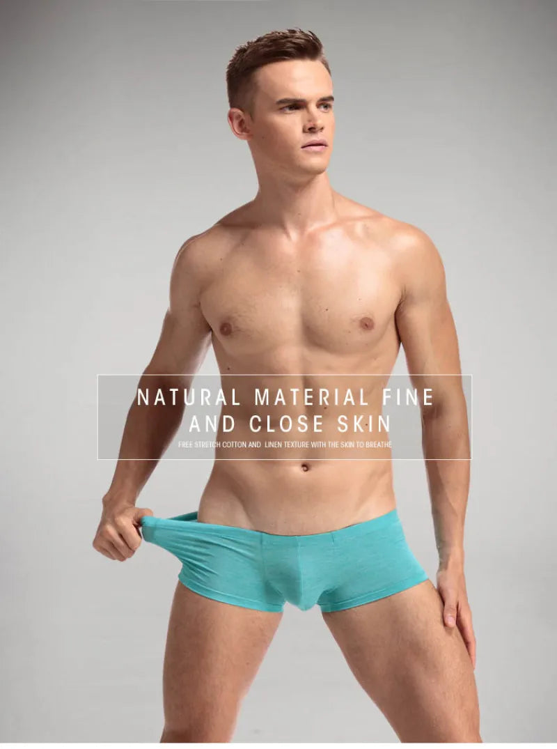 DANJIU Mens Solid Low Waist Sexy Gay Male Underwear Breathable Soft Man Underpants Boxers U Convex Calzoncillos - Cosmic Twink
