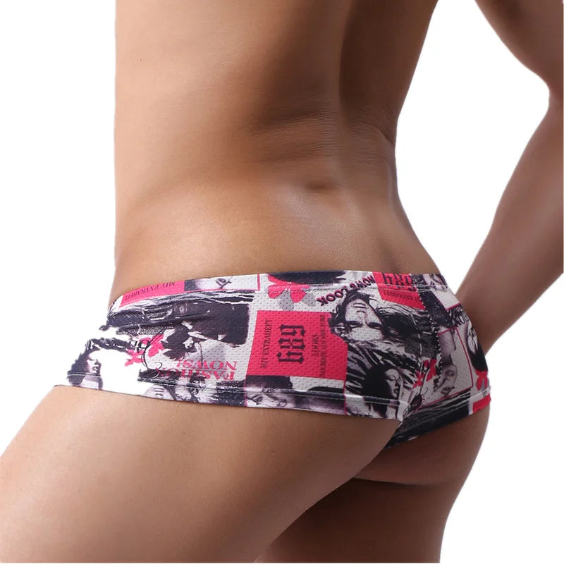 Boxer Mens Underwear Men Low Waist Print Boxers Panties Sexy Breathable Boxershorts Men U Pouch Bikini Shorts Gay Underwear - Cosmic Twink