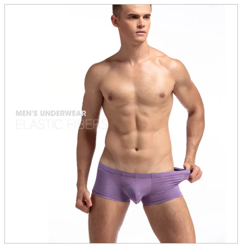 DANJIU Mens Solid Low Waist Sexy Gay Male Underwear Breathable Soft Man Underpants Boxers U Convex Calzoncillos - Cosmic Twink