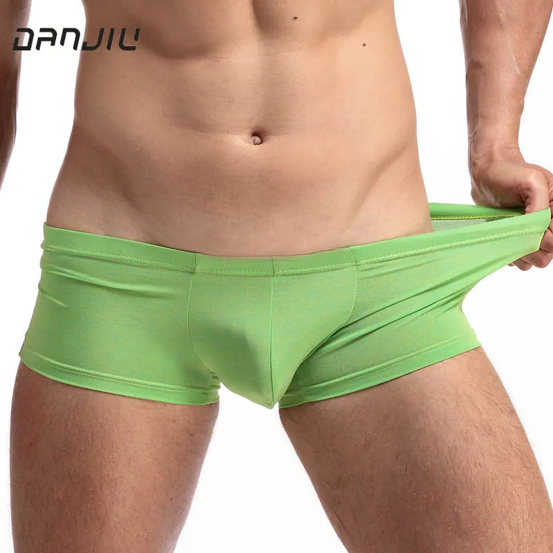 DANJIU Mens Solid Low Waist Sexy Gay Male Underwear Breathable Soft Man Underpants Boxers U Convex Calzoncillos - Cosmic Twink